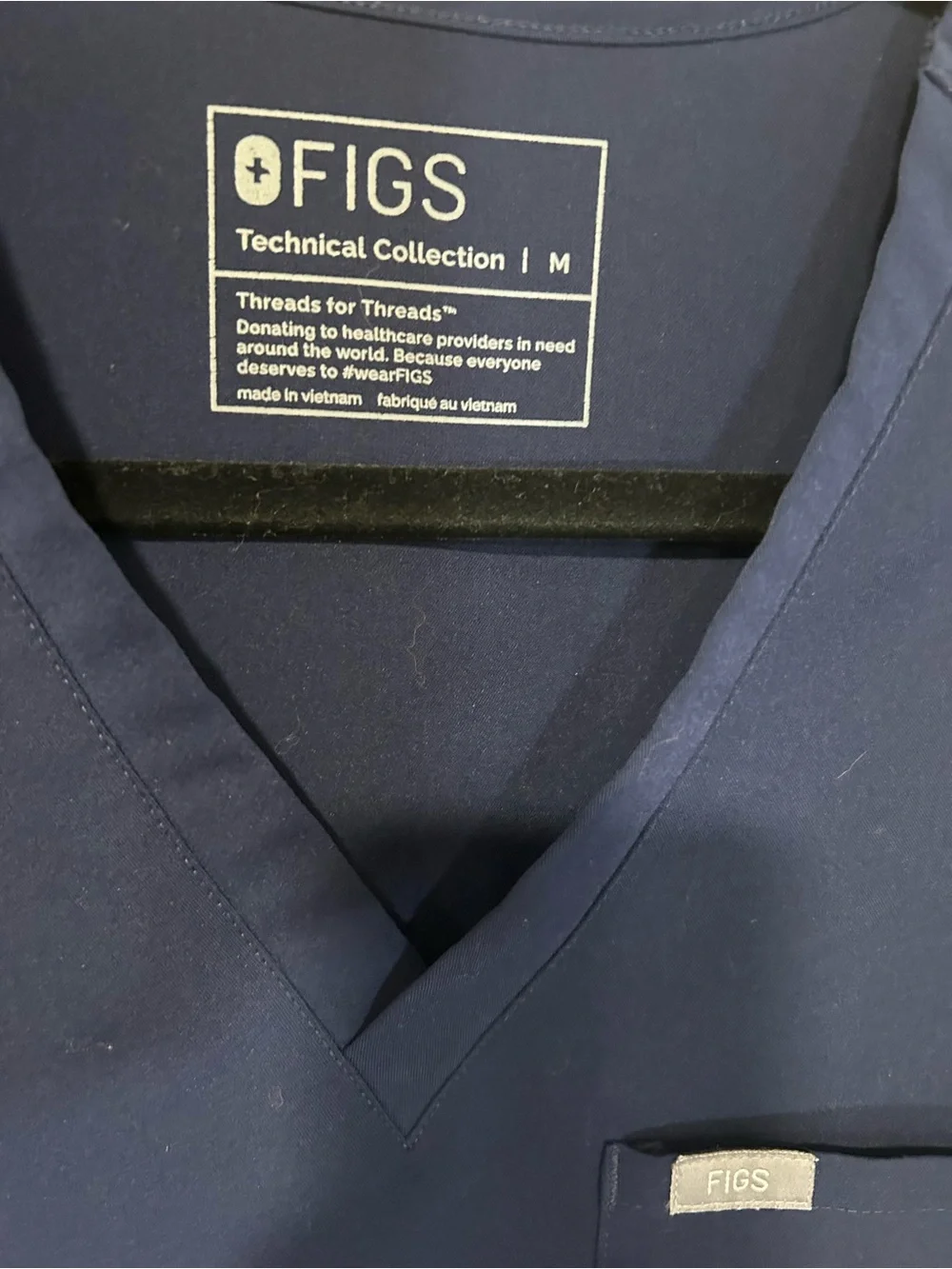 FIGS Navy V-Neck Scrub Top with Chest Pocket